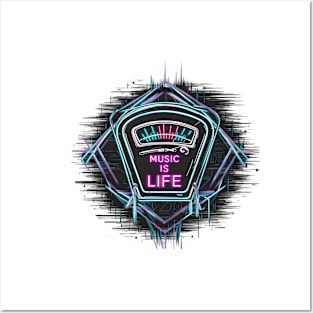 "Neon VU Meter Music Is Life Art Print" - Music Life Lover Song Posters and Art